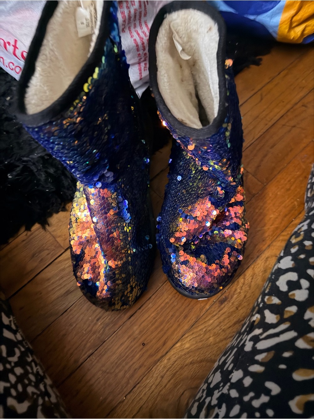 Mudd Blue Iridescent Sequin Ankle Boots